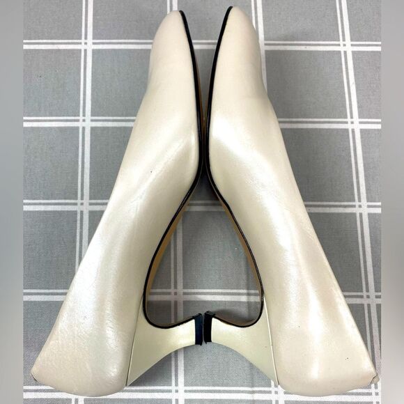 Amalfi Leather Dahlia Porcelain Luster Vtg 80s Womens Slip on Heel Shoe Size 8 - Picture 4 of 9